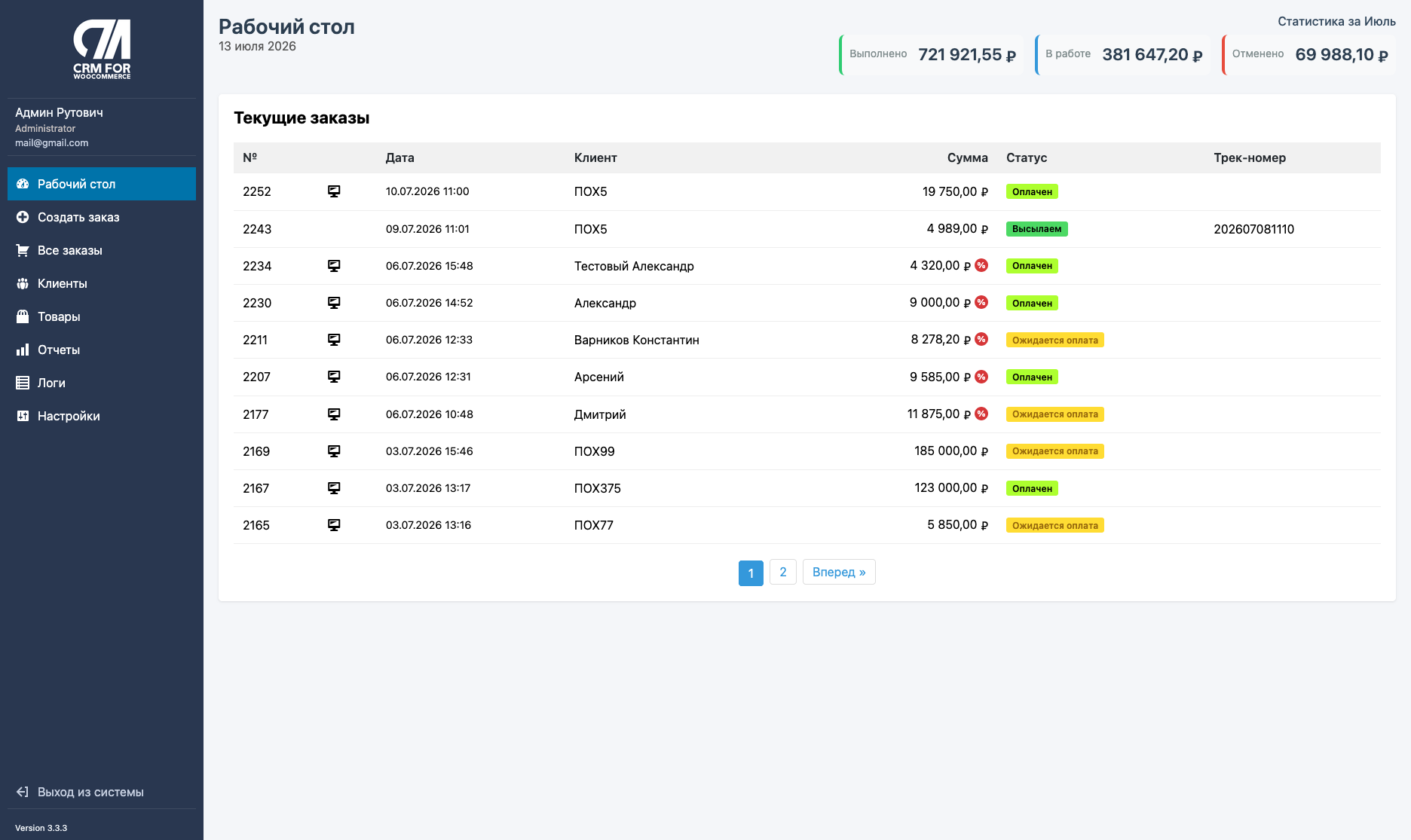 OrderCRM for WooCommerce dashboard: WooCommerce order management and monthly stats